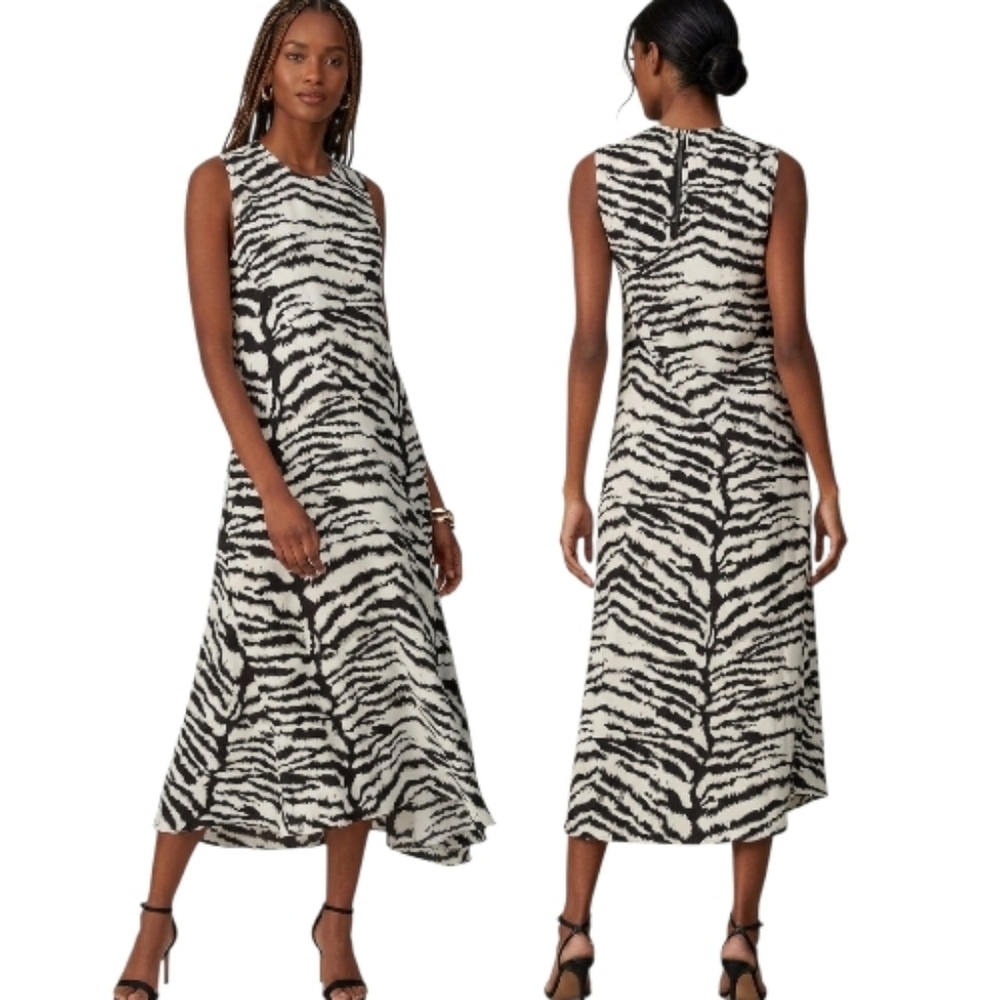 VICTOR ALFARO Zebra Print A-line Sleeveless Maxi Dress - Size S